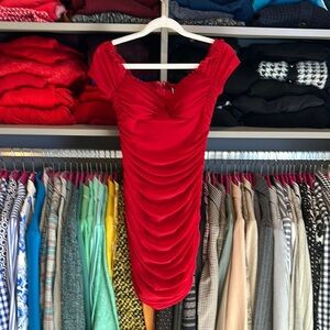 Windsor red padded bust off the shoulder ruched exposed zipper dress size S